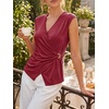 image:imageCicy Bell Summer V Neck Wrap Tank Tops for Women Casual Dressy Ruched Vest Tops Slim Fit Work Metal Buckle Sleeveless ShirtsBurgundy