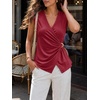 image:imageCicy Bell Summer V Neck Wrap Tank Tops for Women Casual Dressy Ruched Vest Tops Slim Fit Work Metal Buckle Sleeveless ShirtsBurgundy
