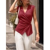 image:imageCicy Bell Summer V Neck Wrap Tank Tops for Women Casual Dressy Ruched Vest Tops Slim Fit Work Metal Buckle Sleeveless ShirtsBurgundy