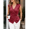 image:imageCicy Bell Summer V Neck Wrap Tank Tops for Women Casual Dressy Ruched Vest Tops Slim Fit Work Metal Buckle Sleeveless ShirtsBurgundy