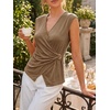 image:imageCicy Bell Summer V Neck Wrap Tank Tops for Women Casual Dressy Ruched Vest Tops Slim Fit Work Metal Buckle Sleeveless ShirtsCoffee