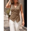image:imageCicy Bell Summer V Neck Wrap Tank Tops for Women Casual Dressy Ruched Vest Tops Slim Fit Work Metal Buckle Sleeveless ShirtsCoffee