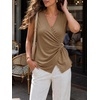 image:imageCicy Bell Summer V Neck Wrap Tank Tops for Women Casual Dressy Ruched Vest Tops Slim Fit Work Metal Buckle Sleeveless ShirtsCoffee