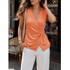 image:imageCicy Bell Summer V Neck Wrap Tank Tops for Women Casual Dressy Ruched Vest Tops Slim Fit Work Metal Buckle Sleeveless ShirtsGrayish Orange