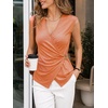 image:imageCicy Bell Summer V Neck Wrap Tank Tops for Women Casual Dressy Ruched Vest Tops Slim Fit Work Metal Buckle Sleeveless ShirtsGrayish Orange