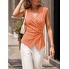 image:imageCicy Bell Summer V Neck Wrap Tank Tops for Women Casual Dressy Ruched Vest Tops Slim Fit Work Metal Buckle Sleeveless ShirtsGrayish Orange
