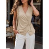 image:imageCicy Bell Summer V Neck Wrap Tank Tops for Women Casual Dressy Ruched Vest Tops Slim Fit Work Metal Buckle Sleeveless ShirtsKhaki