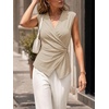 image:imageCicy Bell Summer V Neck Wrap Tank Tops for Women Casual Dressy Ruched Vest Tops Slim Fit Work Metal Buckle Sleeveless ShirtsKhaki
