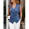 image:imageCicy Bell Summer V Neck Wrap Tank Tops for Women Casual Dressy Ruched Vest Tops Slim Fit Work Metal Buckle Sleeveless ShirtsNavy