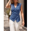 image:imageCicy Bell Summer V Neck Wrap Tank Tops for Women Casual Dressy Ruched Vest Tops Slim Fit Work Metal Buckle Sleeveless ShirtsNavy