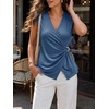 image:imageCicy Bell Summer V Neck Wrap Tank Tops for Women Casual Dressy Ruched Vest Tops Slim Fit Work Metal Buckle Sleeveless ShirtsNavy