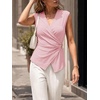 image:imageCicy Bell Summer V Neck Wrap Tank Tops for Women Casual Dressy Ruched Vest Tops Slim Fit Work Metal Buckle Sleeveless ShirtsPink