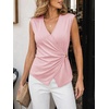 image:imageCicy Bell Summer V Neck Wrap Tank Tops for Women Casual Dressy Ruched Vest Tops Slim Fit Work Metal Buckle Sleeveless ShirtsPink