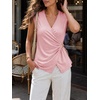 image:imageCicy Bell Summer V Neck Wrap Tank Tops for Women Casual Dressy Ruched Vest Tops Slim Fit Work Metal Buckle Sleeveless ShirtsPink