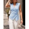 image:imageCicy Bell Summer V Neck Wrap Tank Tops for Women Casual Dressy Ruched Vest Tops Slim Fit Work Metal Buckle Sleeveless ShirtsSky Blue