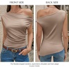 image:imageCicy Bell Womens Off One Shoulder Tops Cowl Neck Ruched Tank Tops 2026 Summer Asymmetrical Going Out Sleeveless Shirts Khaki