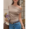 image:imageCicy Bell Womens Off One Shoulder Tops Cowl Neck Ruched Tank Tops 2026 Summer Asymmetrical Going Out Sleeveless Shirts Khaki