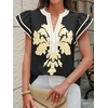 image:imageCicy Bell Womens Ruffle Color Block Blouses Summer Casual V Neck Floral Print Tank Tops Pleated Loose Fit ShirtsBlack