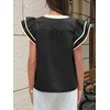 image:imageCicy Bell Womens Ruffle Color Block Blouses Summer Casual V Neck Floral Print Tank Tops Pleated Loose Fit ShirtsBlack