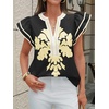 image:imageCicy Bell Womens Ruffle Color Block Blouses Summer Casual V Neck Floral Print Tank Tops Pleated Loose Fit ShirtsBlack