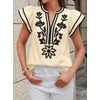 image:imageCicy Bell Womens Ruffle Color Block Blouses Summer Casual V Neck Floral Print Tank Tops Pleated Loose Fit ShirtsCute Beige