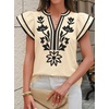 image:imageCicy Bell Womens Ruffle Color Block Blouses Summer Casual V Neck Floral Print Tank Tops Pleated Loose Fit ShirtsCute Beige