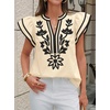 image:imageCicy Bell Womens Ruffle Color Block Blouses Summer Casual V Neck Floral Print Tank Tops Pleated Loose Fit ShirtsCute Beige