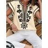image:imageCicy Bell Womens Ruffle Color Block Blouses Summer Casual V Neck Floral Print Tank Tops Pleated Loose Fit ShirtsCute Beige