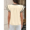 image:imageCicy Bell Womens Ruffle Color Block Blouses Summer Casual V Neck Floral Print Tank Tops Pleated Loose Fit ShirtsCute Beige
