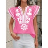 image:imageCicy Bell Womens Ruffle Color Block Blouses Summer Casual V Neck Floral Print Tank Tops Pleated Loose Fit ShirtsCute Pink