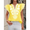 image:imageCicy Bell Womens Ruffle Color Block Blouses Summer Casual V Neck Floral Print Tank Tops Pleated Loose Fit ShirtsCute Yellow