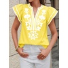 image:imageCicy Bell Womens Ruffle Color Block Blouses Summer Casual V Neck Floral Print Tank Tops Pleated Loose Fit ShirtsCute Yellow