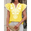image:imageCicy Bell Womens Ruffle Color Block Blouses Summer Casual V Neck Floral Print Tank Tops Pleated Loose Fit ShirtsCute Yellow