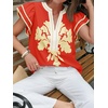 image:imageCicy Bell Womens Ruffle Color Block Blouses Summer Casual V Neck Floral Print Tank Tops Pleated Loose Fit ShirtsOrange Red