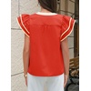 image:imageCicy Bell Womens Ruffle Color Block Blouses Summer Casual V Neck Floral Print Tank Tops Pleated Loose Fit ShirtsOrange Red