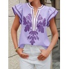 image:imageCicy Bell Womens Ruffle Color Block Blouses Summer Casual V Neck Floral Print Tank Tops Pleated Loose Fit ShirtsPale Purple
