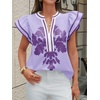 image:imageCicy Bell Womens Ruffle Color Block Blouses Summer Casual V Neck Floral Print Tank Tops Pleated Loose Fit ShirtsPale Purple