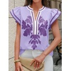 image:imageCicy Bell Womens Ruffle Color Block Blouses Summer Casual V Neck Floral Print Tank Tops Pleated Loose Fit ShirtsPale Purple