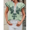 image:imageCicy Bell Womens Ruffle Color Block Blouses Summer Casual V Neck Floral Print Tank Tops Pleated Loose Fit ShirtsPea Green