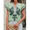 image:imageCicy Bell Womens Ruffle Color Block Blouses Summer Casual V Neck Floral Print Tank Tops Pleated Loose Fit ShirtsPea Green