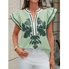 image:imageCicy Bell Womens Ruffle Color Block Blouses Summer Casual V Neck Floral Print Tank Tops Pleated Loose Fit ShirtsPea Green