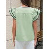 image:imageCicy Bell Womens Ruffle Color Block Blouses Summer Casual V Neck Floral Print Tank Tops Pleated Loose Fit ShirtsPea Green