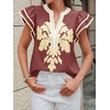 image:imageCicy Bell Womens Ruffle Color Block Blouses Summer Casual V Neck Floral Print Tank Tops Pleated Loose Fit ShirtsWine Red