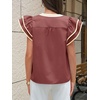 image:imageCicy Bell Womens Ruffle Color Block Blouses Summer Casual V Neck Floral Print Tank Tops Pleated Loose Fit ShirtsWine Red