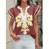 image:imageCicy Bell Womens Ruffle Color Block Blouses Summer Casual V Neck Floral Print Tank Tops Pleated Loose Fit ShirtsWine Red