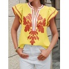 image:imageCicy Bell Womens Ruffle Color Block Blouses Summer Casual V Neck Floral Print Tank Tops Pleated Loose Fit ShirtsYellow