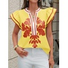 image:imageCicy Bell Womens Ruffle Color Block Blouses Summer Casual V Neck Floral Print Tank Tops Pleated Loose Fit ShirtsYellow