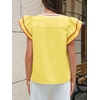 image:imageCicy Bell Womens Ruffle Color Block Blouses Summer Casual V Neck Floral Print Tank Tops Pleated Loose Fit ShirtsYellow