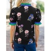 image:imageCicy Bell Womens Summer Floral Print Tops Casual Puff Short Sleeve Ruffle V Neck Button Down Shirts Patchwork Boho BlousesBlack