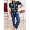 image:imageCicy Bell Womens Summer Floral Print Tops Casual Puff Short Sleeve Ruffle V Neck Button Down Shirts Patchwork Boho BlousesBlack